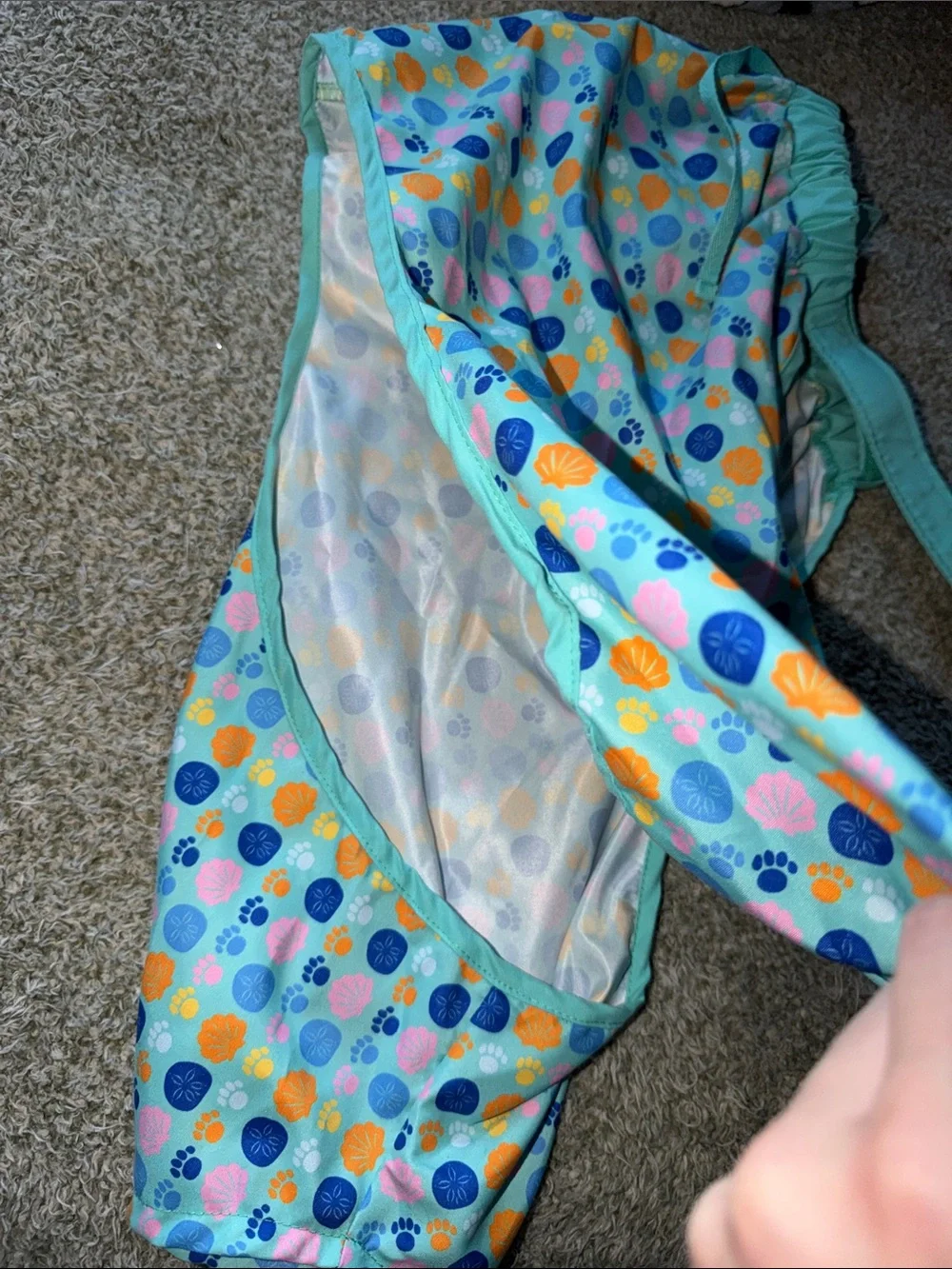 Top Paw Aqua Paw & Shell Print Hooded Dog Pants - Open behind (: